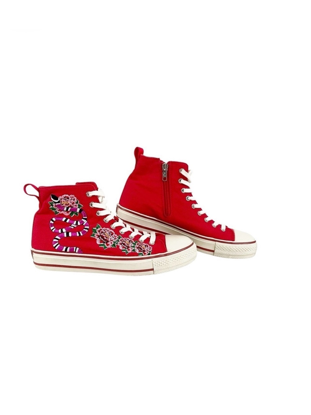 ASH Vanina Hi-Top Sneakers Canvas Floral Snake Embroidery Size 38 Free People